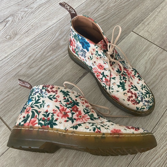 Dr. Martens Floral Canvas Ankle Boots in Cream, Pink, Green, Blue - Picture 3 of 7
